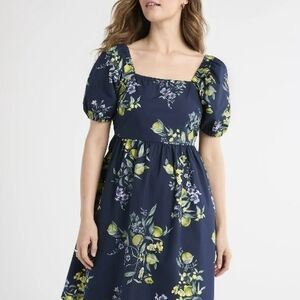 New Timeless Cotton Navy Floral Midi Dress